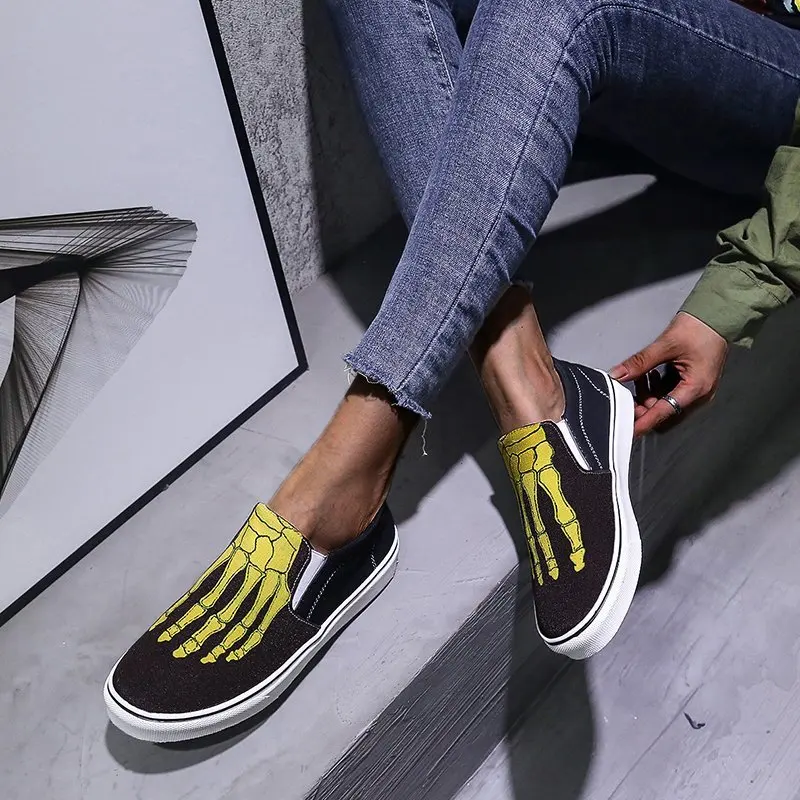 

Кроссовки на плоской подошве, повседневные холщовые кроссовки со скелетом, с ручной росписью, модель 2022 года