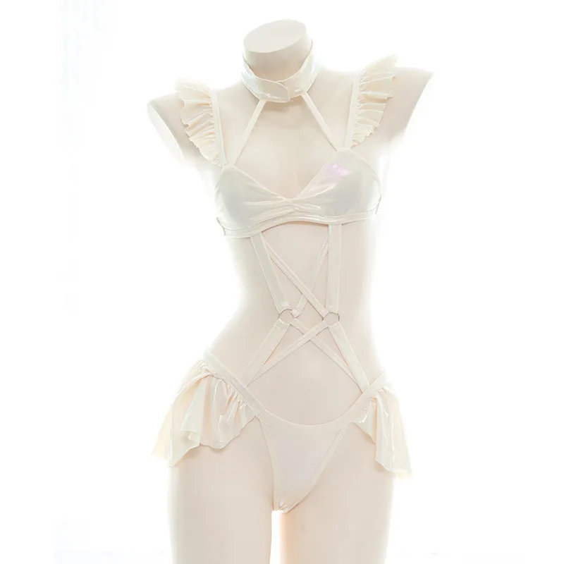 

Sexy Lingerie Sheer Teddy Bodysuit Women Fetish Erotic Cosplay Outfit One Piece Underwear Body Suit Hollow Out Ruffles Costumes