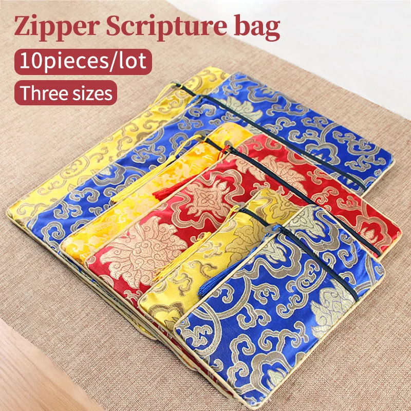 

Brocade Zipper Manual Scripture Bag 10pieces / Lot Buddhist Scripture Bag Magic Weapon Storage Bag Jewelry Storage Bag