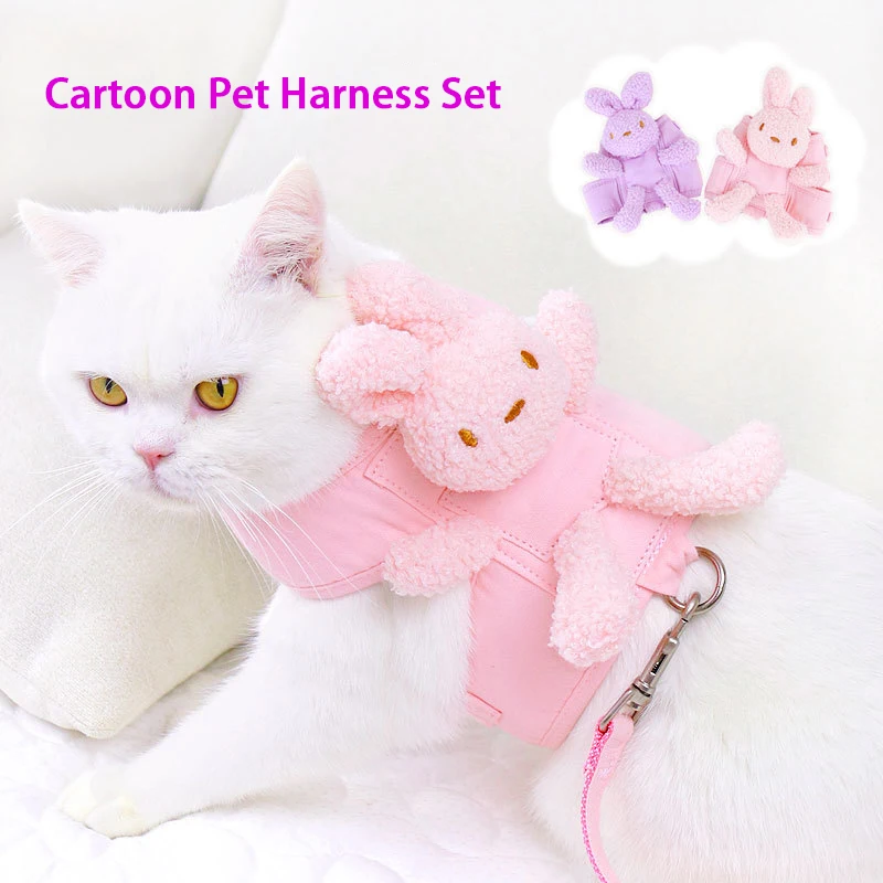 

Cartoon Cat Vest Harness Leash Set Cotton Breathable Pet Breast-band Outdoor Walk Dog Rope For Puppy Chihuahua Small Dogs Items