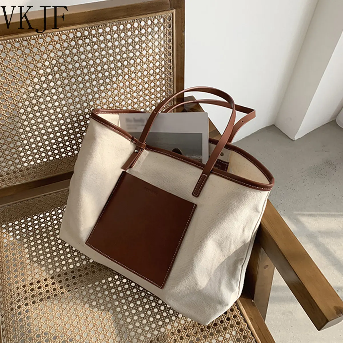 

2023 Женская Холщовая Сумка-тоут, Женская вместительная коричневая сумка для покупок на плечо, Женская дорожная пляжная Повседневная сумка