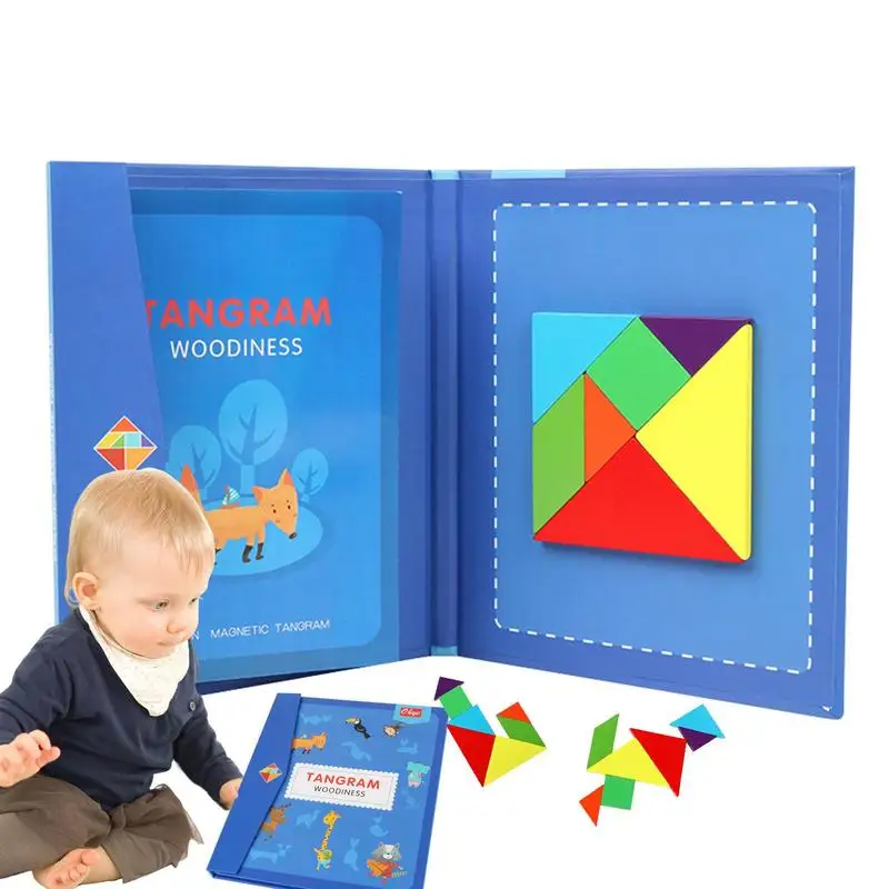 

Travel Tangram Puzzle Magnetic Tangram Toys For Kids Portable Blocks Jigsaw Book Brain Teasers Stacking Games IQ Educational Toy