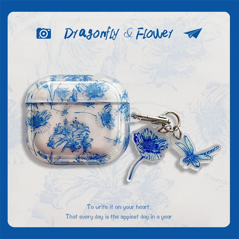 

Oil Painting Flower Dragonfly Case for AirPods Pro2 Cover for Airpod Pro 1 2 3 Bluetooth Earbuds Protective Earphone Case Cover