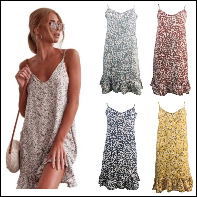 

Fashion Women Dresses Sexy Suspenders Travel Vacation Floral Dresses Printed Home Elegant High Street Dresses