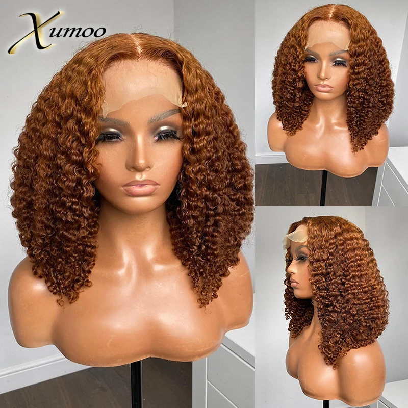 Xumoo Jerry Curly Honey Blonde Brown Color  Transparent 13X4 Lace Front Human Hair Wigs for Black Women Preplucked Remy Indian