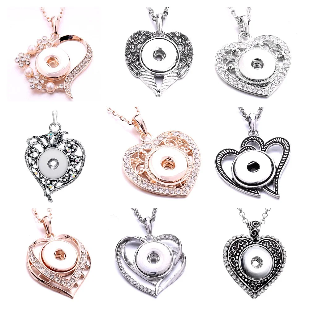 

10pcs Snap Jewelry Necklaces Vintage Metal Love Heart 18mm Snap Button Pendant Necklace for Women
