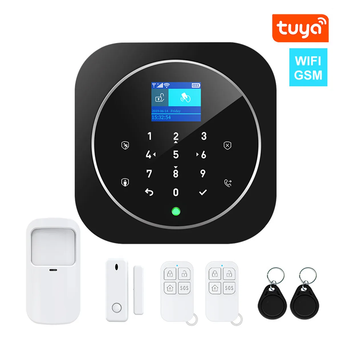 Tuya APP Remote Control WIFI GSM Alarm System Home Security Alarm Sensor PIR Detector Door Contact Rifd Card
