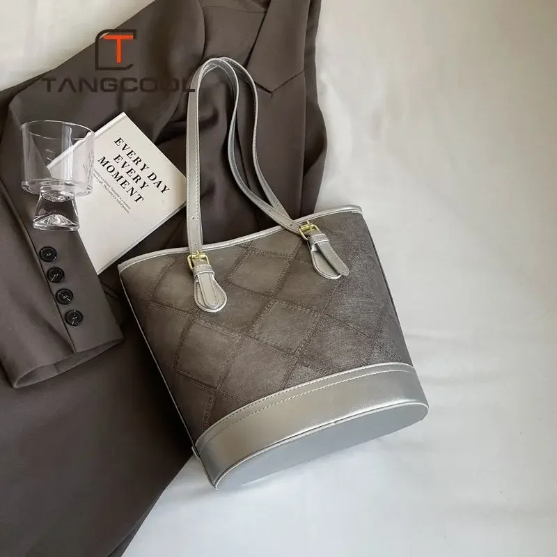 Сумка-тоут женская в клетку вместительный саквояж на плечо с верхней ручкой