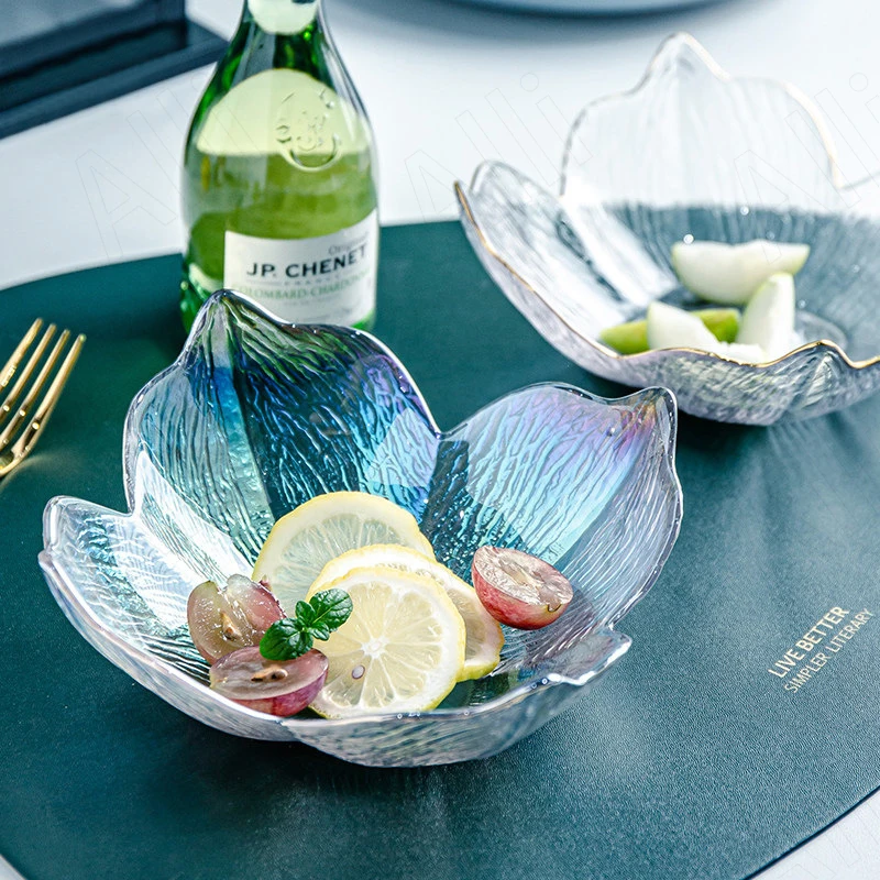 

Японская стеклянная миссветильник, легкая Роскошная салатная миска в форме лепестков с золотым движением, Настольная тарелка для сушеных ф...