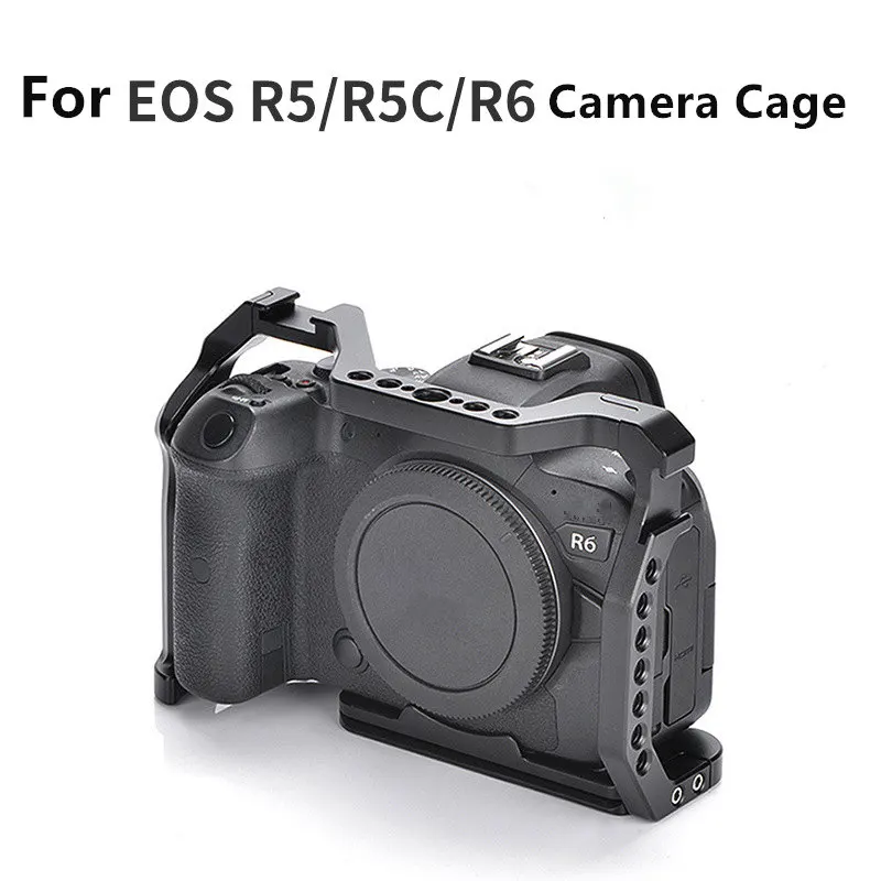 Camera Cage Aluminum Alloy Video Cage For Canon R5 R6 R5C Camera Cold Shoe Mount 1/4 3/8 Screw Holes for Vlog Lights Microphone