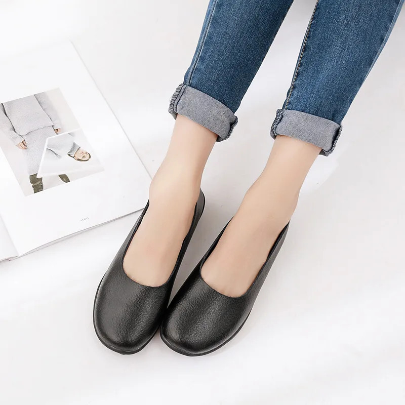 

Women Flats Plus Size Loafers Women Genuine Leather Shoes Slip On Mocasines Female Casual Flat Shoes Women Leather Shoes Nurse