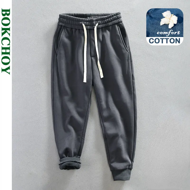 

2022 Autumn Winter New Simple Casual Velvet Pants High Quality Cotton Drawstring Large Pocket Sports Sweatpants for Men A6011