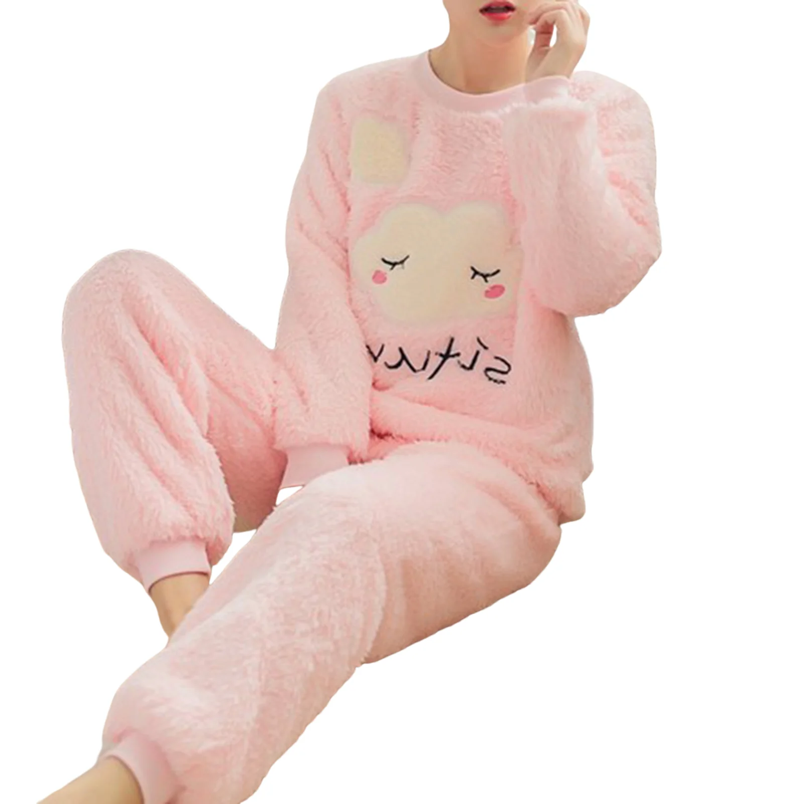 

Women's Thick Flannel Pajamas Set Cute Lightweight Pajama Set Tops with Pants Gift for Christmas Parties Girls' Day