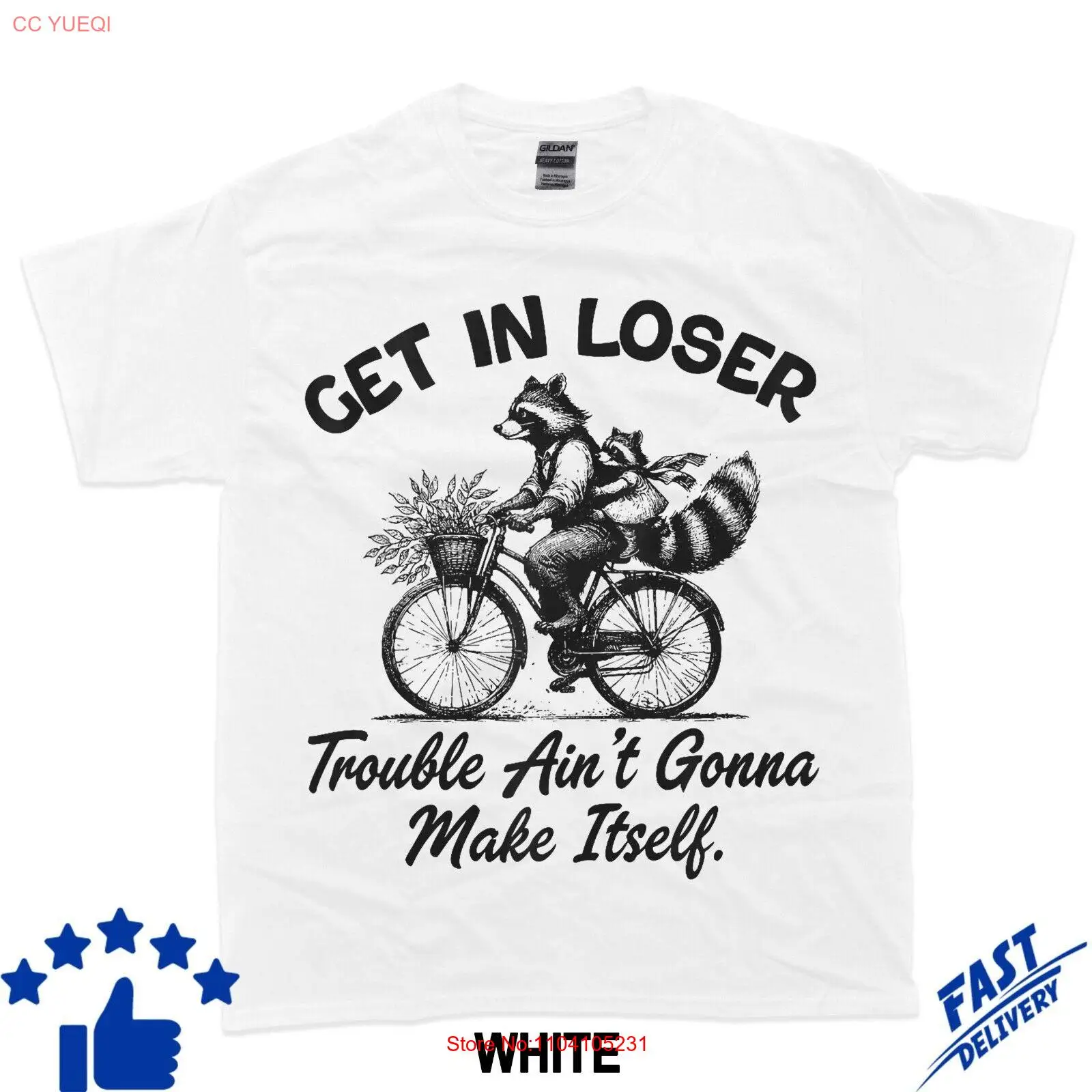 Фото Футболка с забавным енотом Get In Loser Trouble Aint Gonna Make Itself №1