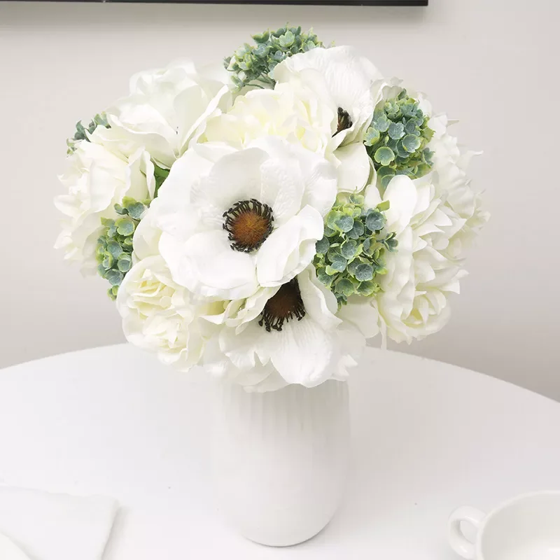

6pcs Artificial Peony Flowers High Quality Anemone Wedding Bridal Bouquet Silk Fake Flowers Scrapbook Home Room Decoration Table