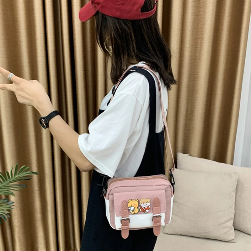 New Canvas Women's Crossbody Bags Fashion Belt Decorative Cloth Bag Korean Style One-shoulder Bags Diagonal Small Square Bags