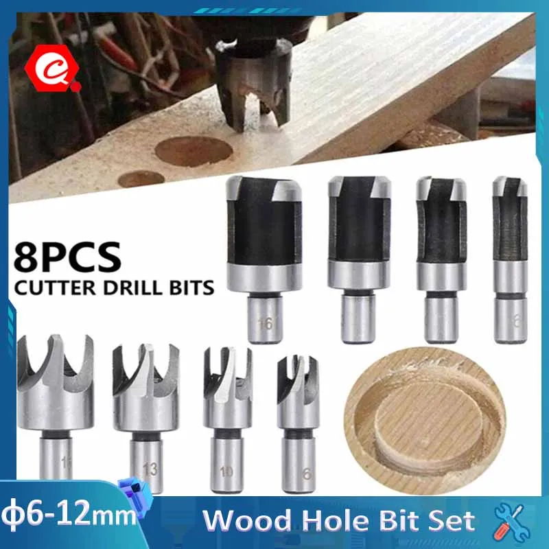 

4/8Pcs Round Shank Woodworking Drill Bit Set Carbon Steel Wood Work Carpenter Wood Plug Hole Cutter Drill 6mm-16mm
