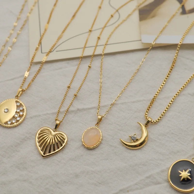 

Dripping Oil Natural Stone Pendant Choker Necklace Anti -Tarnish Gold Color Stainless Steel Chain Fashion Jewelry for Momen