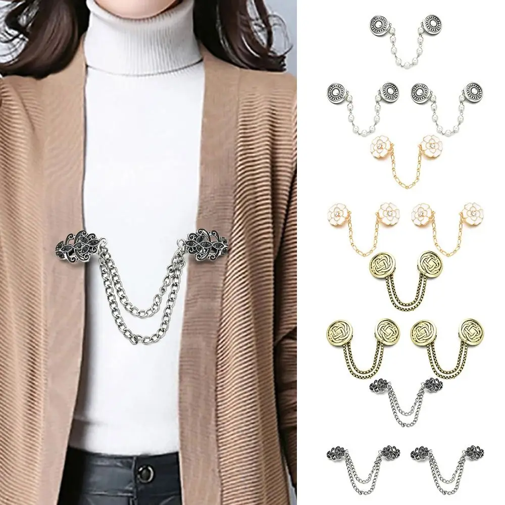 3PcsVintage Flower Chain Cardigan Clip Women Fashion Sweater Clip Celtic Hand Forged Buckles Cloak Brooch Lady Retro Pin Jewelry