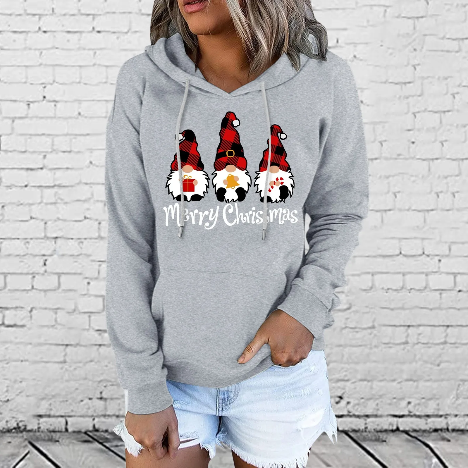 

Pocket Christmas Long-Sleeves Tree Print Blouse Sweatshirt Ladies Hoodies Large Womens Size Soft Hooded Sweater Color Tops Solid
