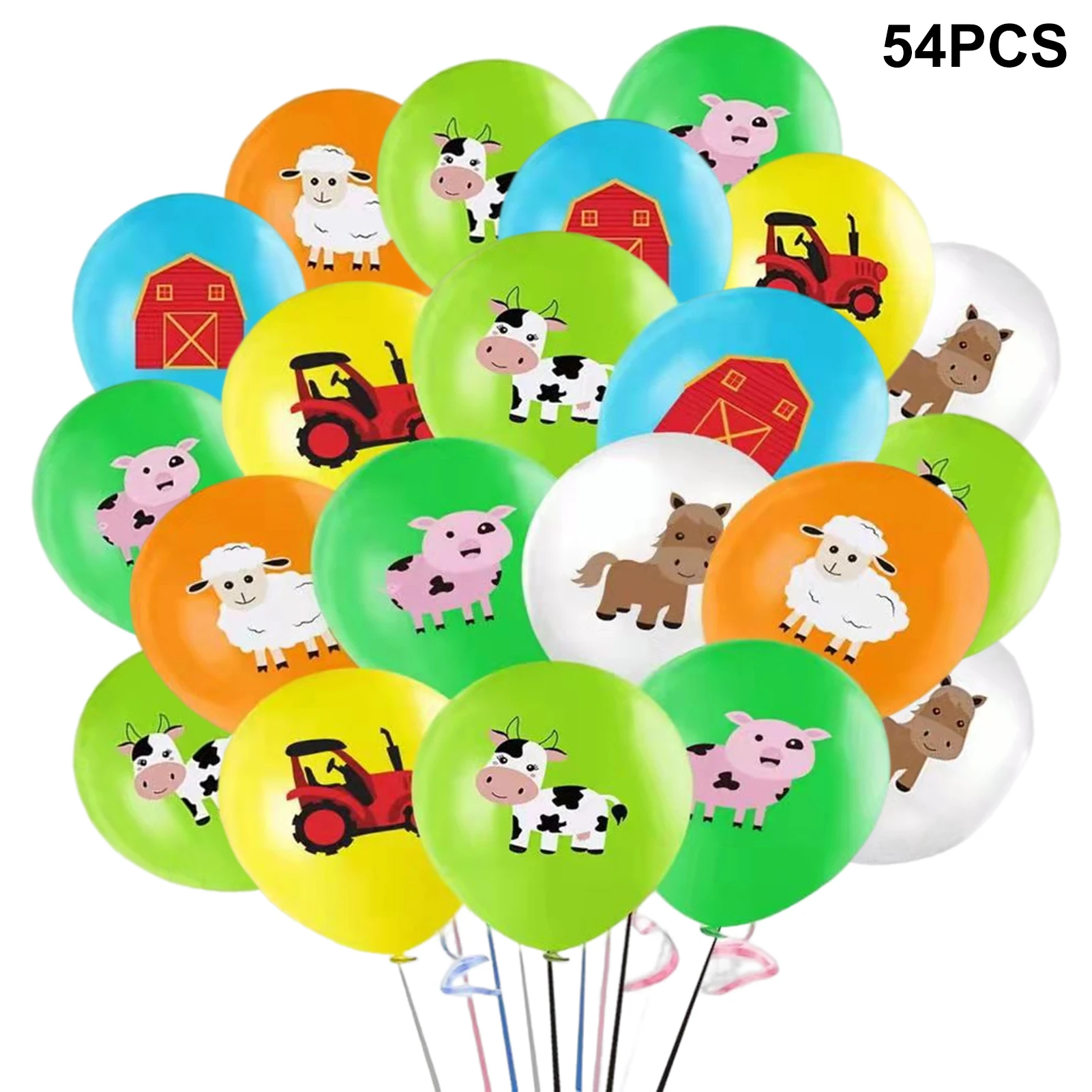 

54pcs Sheep Kids Random Pattern Party Decor Pig Car Cow Funny Latex Balloons Farm Animal Birthday Safe With Ribbons