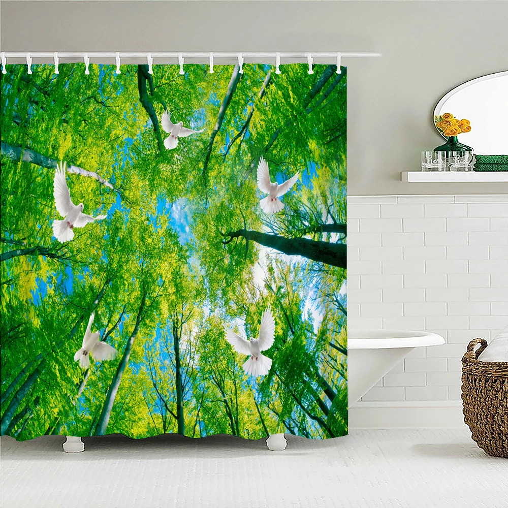 

Sunny Blue Sky Forest Trees Dove Landscape 3D Print Shower Curtain with Hooks Waterproof Fabric Home Bathroom Curtains 180x180