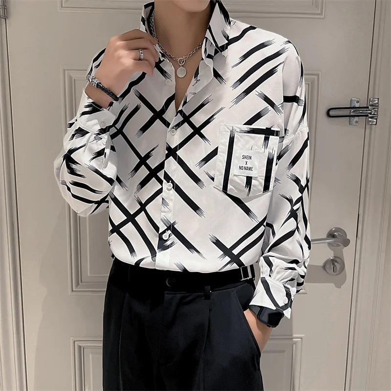 2022 Gradient Striped Men's Shirts Autumn Long Sleeve Loose Casual Shirt Social Party Tuxedo Blouse Streetwear Camisa Masculina