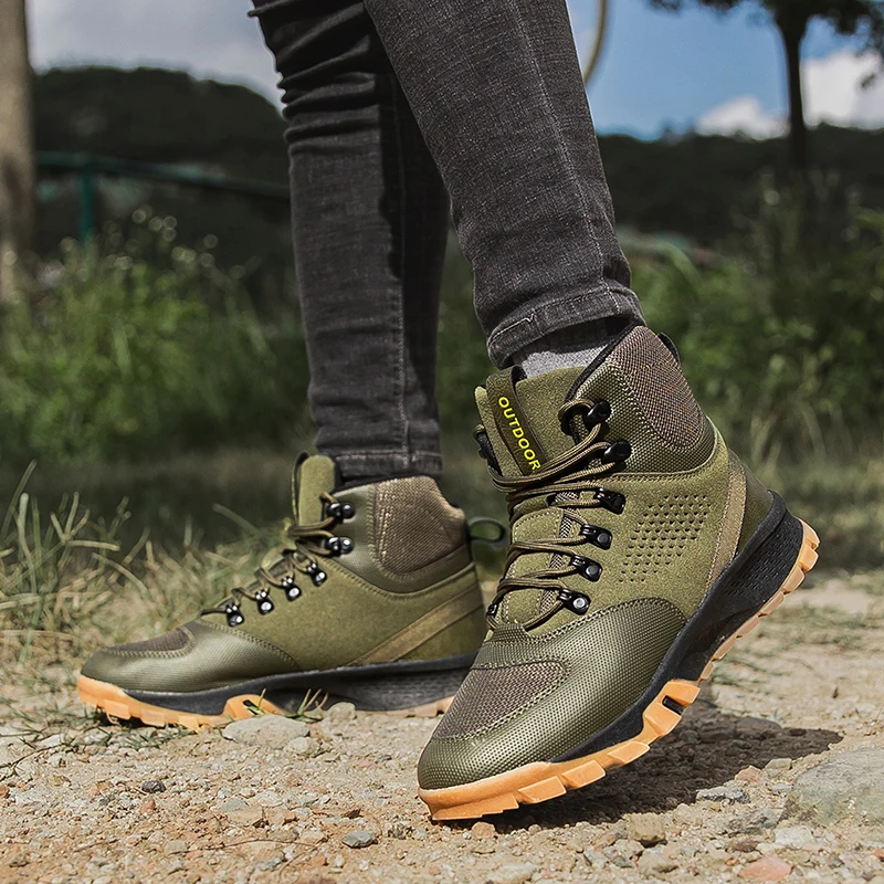 Outdoor Hiking Boots Men High Top Hiking Shoes Fashion Breathable Military Tactical Boots Men Climbing Camping Trekking Sneakers