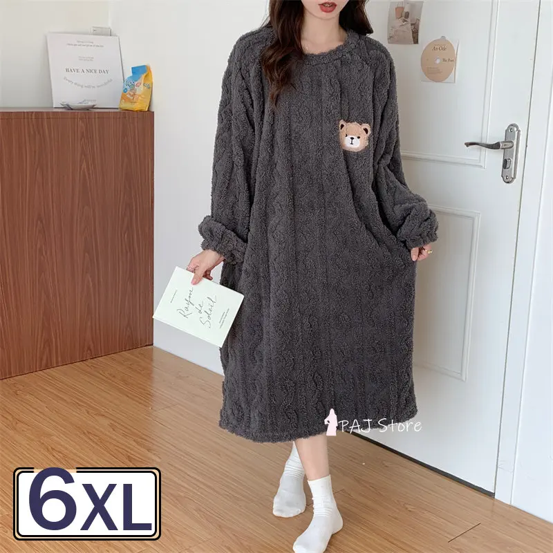 

Women Nightgown Plus Size 5XL Winter Jacquard Home Nightdress Plush Sleepwear Flannel Sleepshirt Pregnant Dress Thick Night Wear