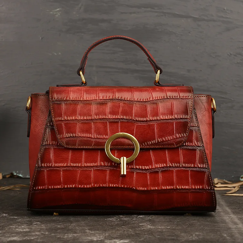 Fashion Women's Bag Crocodile Pattern Women's Handbag Top Layer Cowhide Shoulder Bag Women's New 2022 Crossbody Bag Women