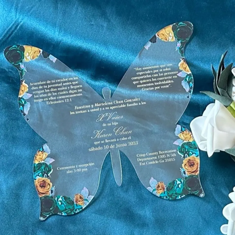 

Прозрачное приглашение в виде бабочки для Quinceanera, акриловое Свадебное приглашение на заказ из 10 шт., прозрачное приглашение на крещение, приглашение на день рождения