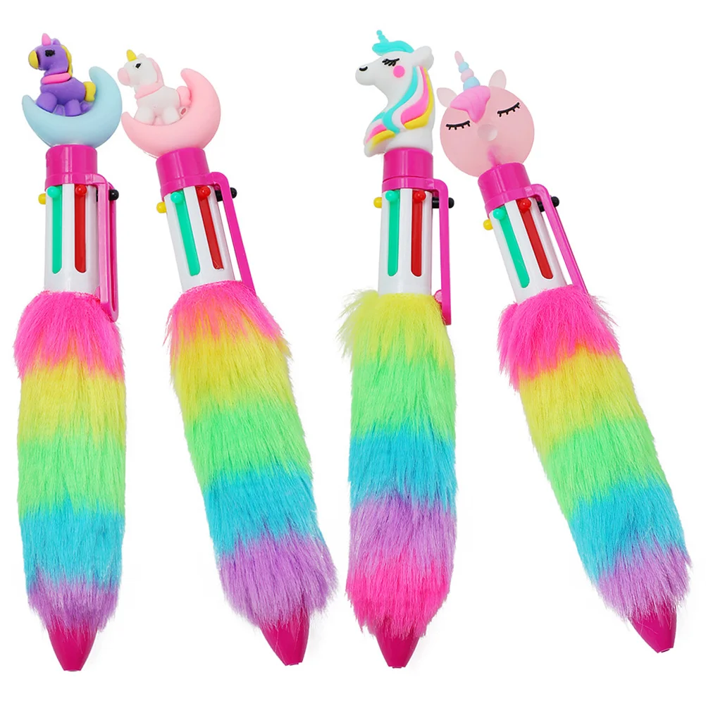 

4 Pcs Pencils Kids Unicorn Ballpoint Multicolor Pens Fluffy Unique Colored Plastic Changing Shaped Student