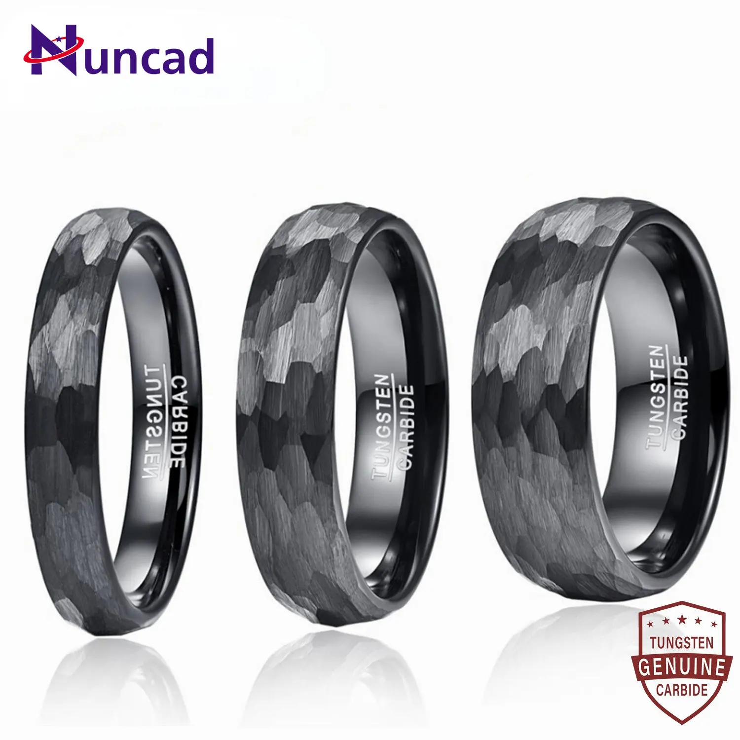 

NUNCAD 4mm 6mm 8mm Black Tungsten Carbide Ring Wedding Band For Men Multi-Faceted Hammered Brushed Finish Men Rings Gift