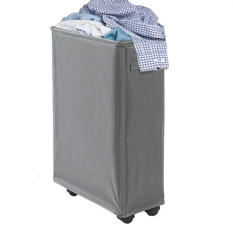 

Laundry Basket With Wheels Large Slim Folding Hamper On Wheels 50L Dirty Clothes Storage Bin Freestanding Tall Foldable Washing