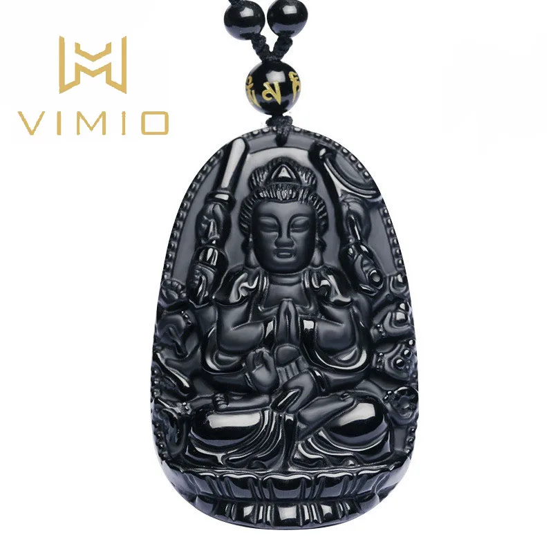 

High Quality Unique Natural Black Obsidian Carved Buddha Lucky Amulet Pendant Necklace For Women Men pendants Jewelry