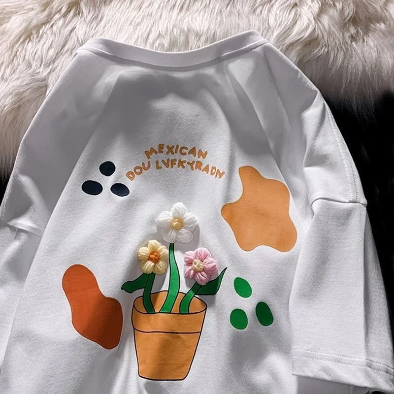 Женская хлопковая футболка с коротким рукавом свободные дизайнерские милые топы