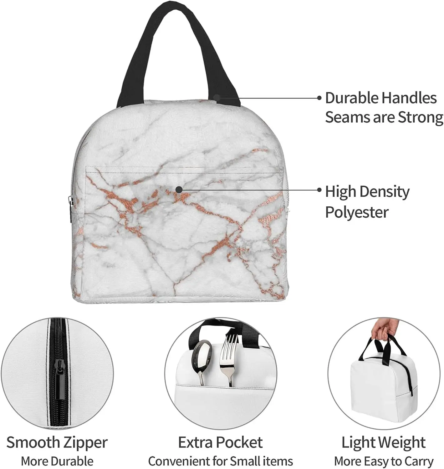 Сумка для ланча с белой мраморной коричневой текстурой компактная сумка-тоут
