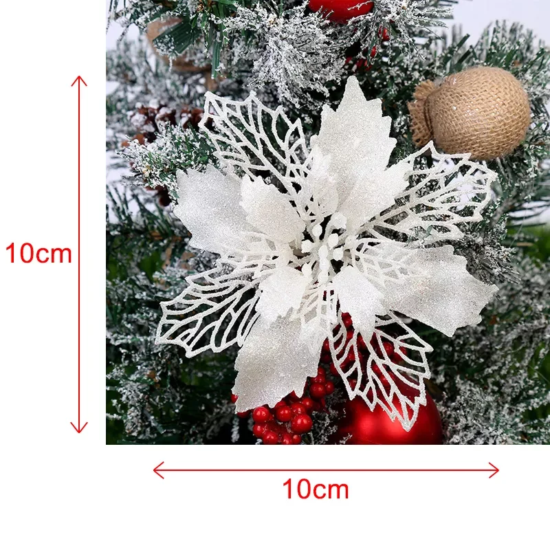

Glitter Artificial Flowers Merry Christmas Ornaments Christmas Tree Decorations for Home New Year Wedding Party Decor
