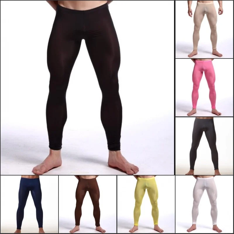 

Сексуальные мужские прозрачные ультратонкие прозрачные Термолеггинсы из ледяного шелка, длинные штаны, облегающие штаны, нижнее белье