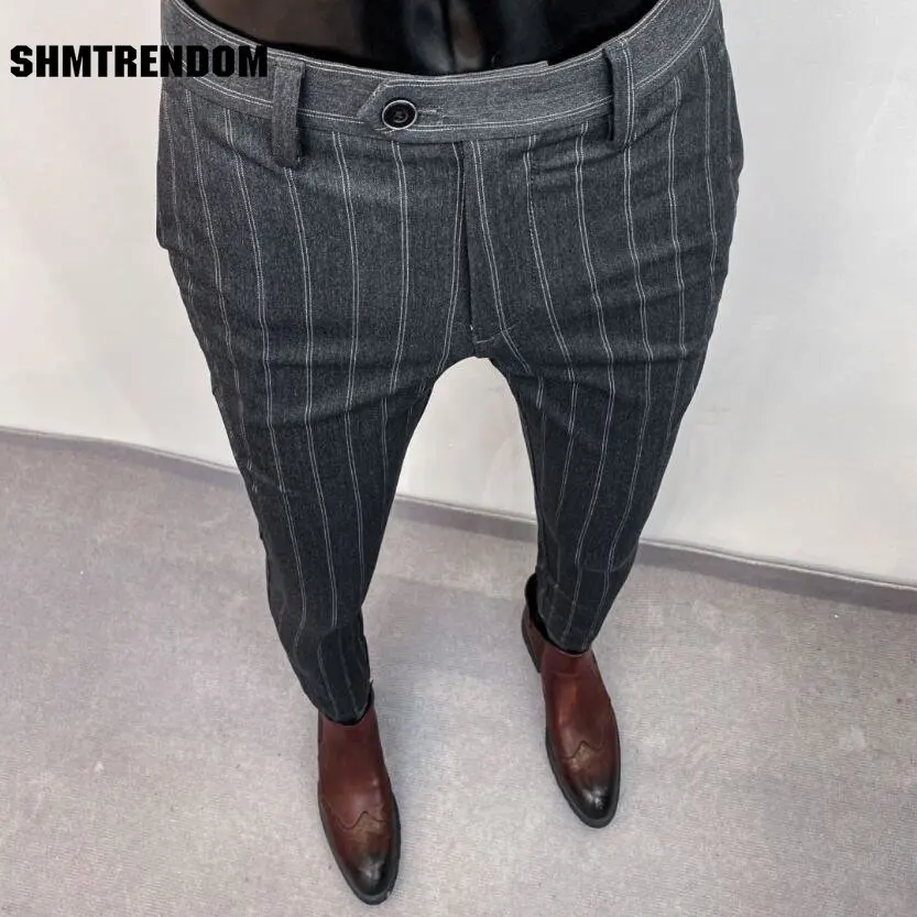 

2023Fashion Striped Suit Pants Man Slim Fit Skinny High Quality Pants Men Office Party Pants Men Business Casual Formal Trousers