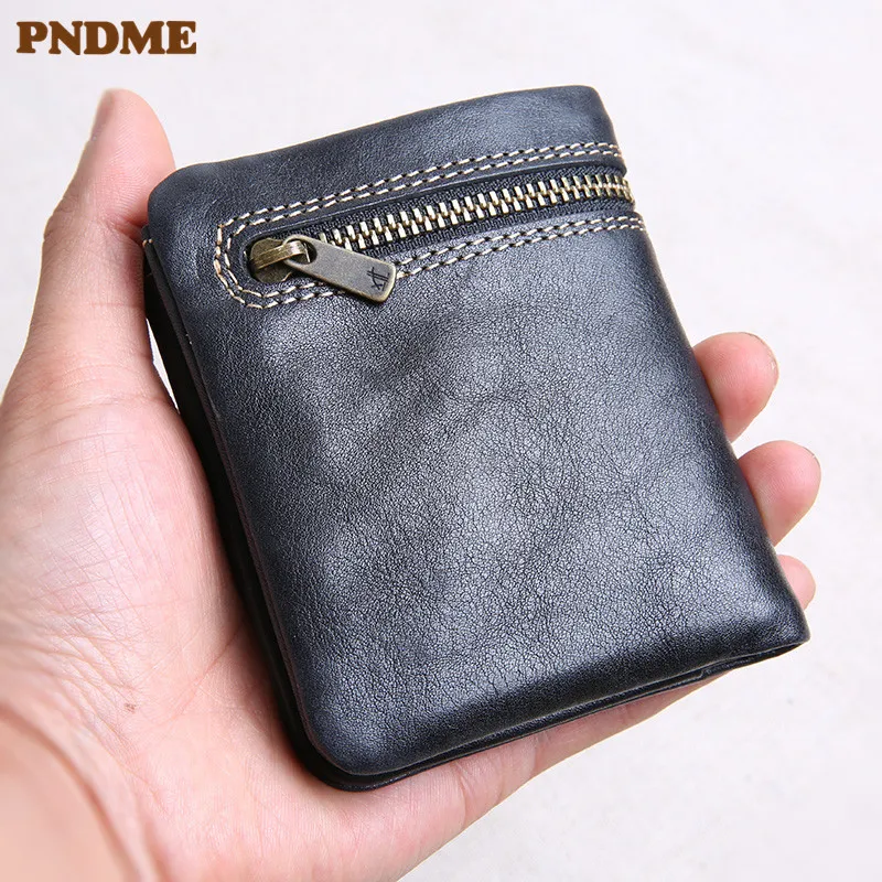 Fashion genuine leather short men's women's small wallet organizer designer natural real cowhide thin card holder coin purse