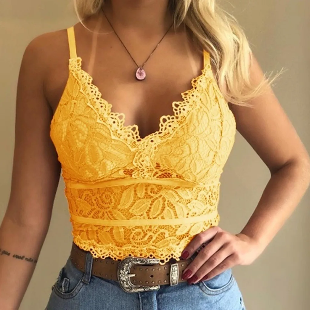

women sexy Lace camisole Top Pure Color v collar lace up Vest Spandex Thin Sling Vest Short Design Sexy ropa mujer