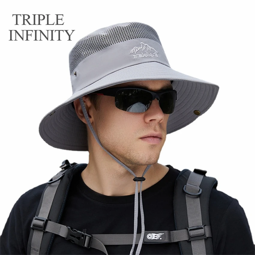 

Fashion Summer Bucket Hat Men Outdoor Sun Protection Cap Breathable Mesh Fishing Hats Foldable Panama Hiking Camping Hat