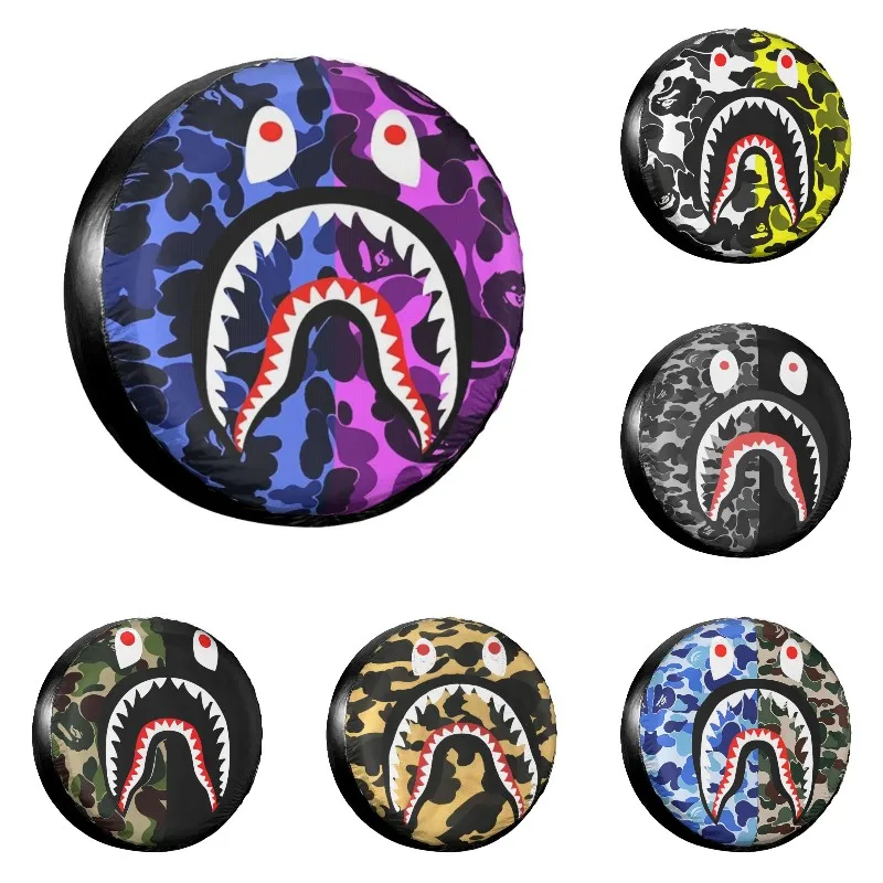 

Camo Shark Teeth Spare Tire Cover Dust-Proof Yellow Camouflage Bape Wheel Covers for Jeep Hummer 14-17 inch