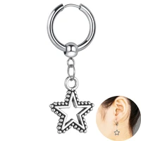 punk rock silvery star drop earrings for men women hoop gothic stainless steel ear jewelry cool boy girls accessory gift