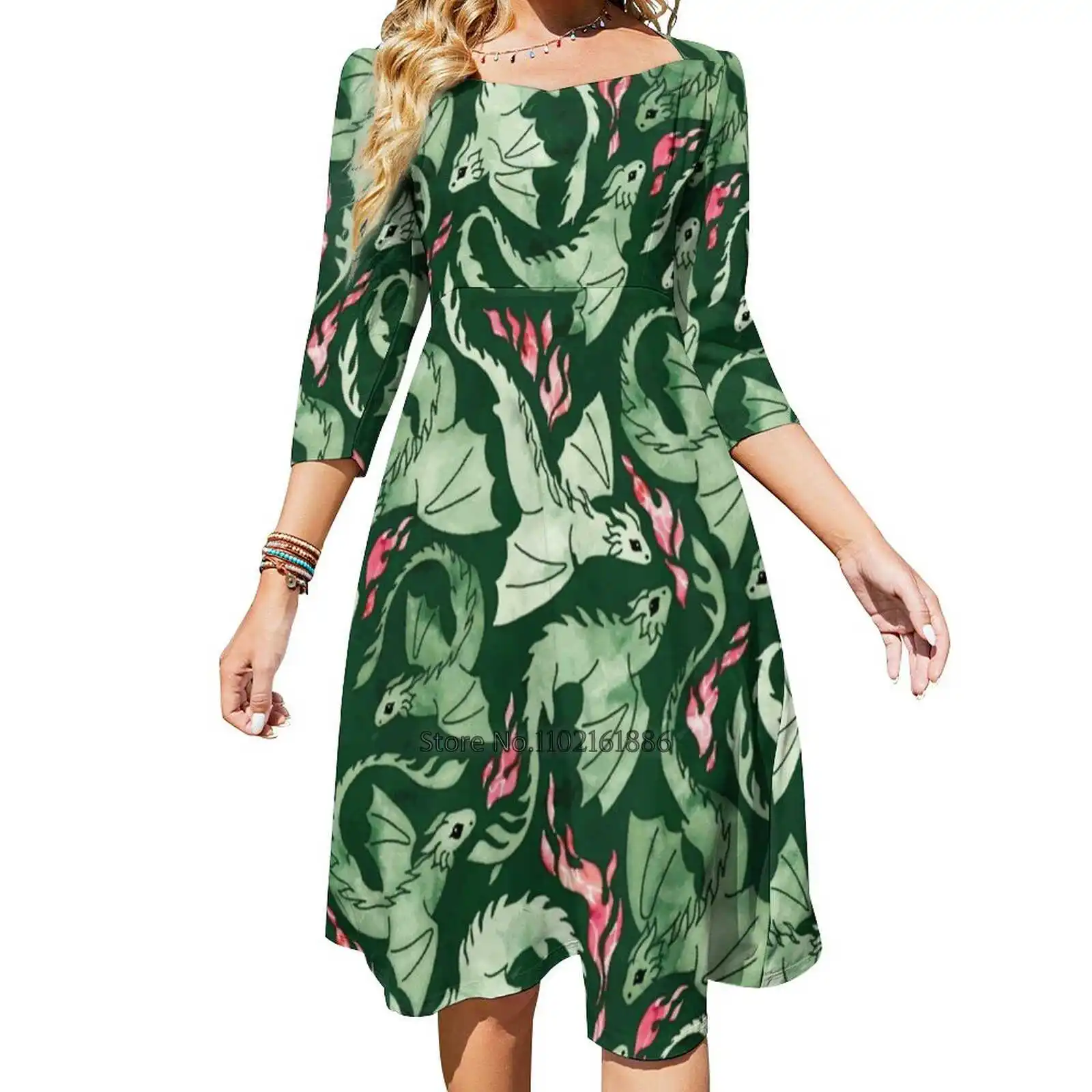 

Платье с открытой спиной и квадратным вырезом, темно-зеленое