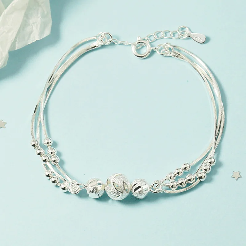 

Трехслойный браслет с матовыми шариками темпераментные шармы для девушек Многослойные очаровательные толстые серебряные ювелирные издел...