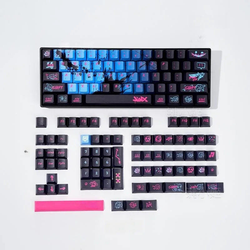 Фото Колпачки для клавиш на тему Jinx Hero 137, колпачки для клавиш с игровой тематикой, PBT, высота вишни, механическая клавиатура для киберспорта, колпачки для клавиш Wooting/Razer 68/87/108 №4