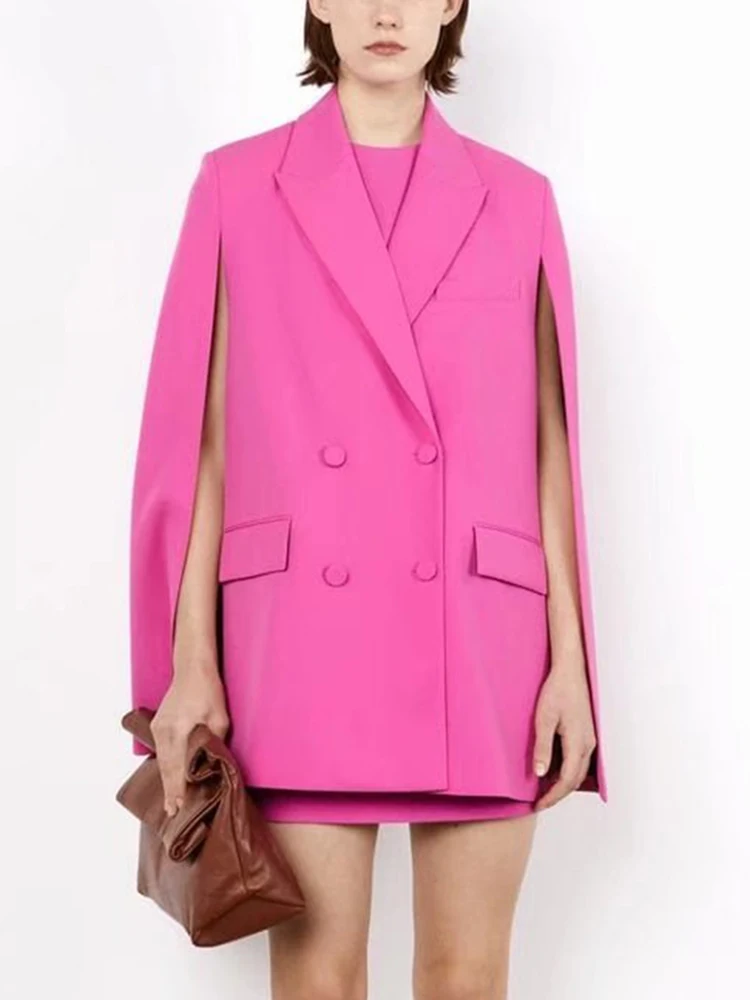 KBAT 2022 Lady Elegan Party Cape Chic Blazers Women Pink Pocket Jacket Casual Blazer Autumn Fashion Double Breasted Blazer