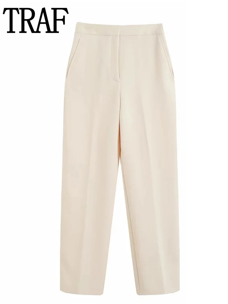 

Брюки женские с завышенной талией, с широкими штанинами, бежевые